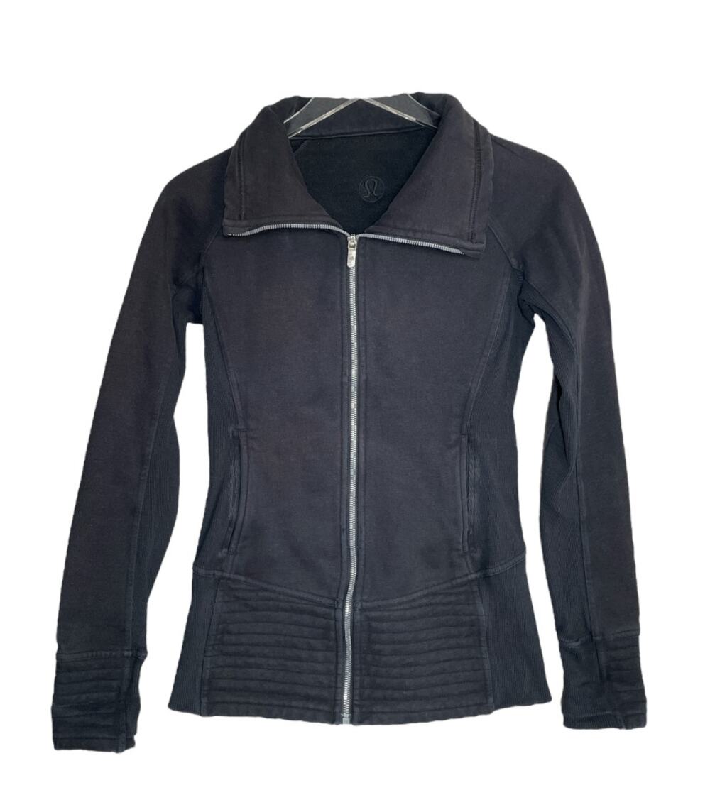 Lululemon Black Ribbed Panel Full Zip Athletic Jacket Size 4